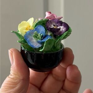 Vintage Coalport Floral Ceramic Miniature in Black Pot England collectible